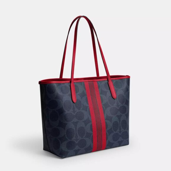 Last 1 ‼️COACH City Tote Bag Signature Canvas Coach Graphic CBI79 Denim/Bold Red - Picture 8 of 9